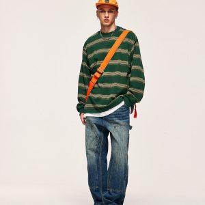 Vintage Striped Y2K Aesthetic Loose Long-Sleeved T-Shirt for Effortless Style