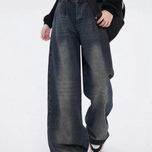 Vintage Wash High Rise Boyfriend Jeans - Y2K Style Denim for Effortless Aesthetic Outfits