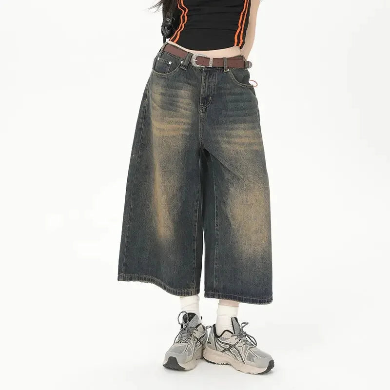 Vintage Washed Baggy Jorts for Y2K Aesthetic Outfits and Grunge Style Looks