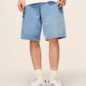 Vintage Washed Denim Jorts for Y2K Aesthetic Outfits and Grunge Style Looks