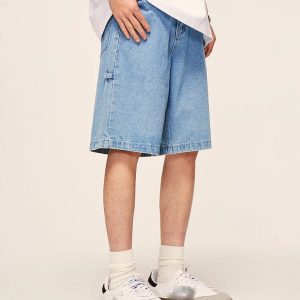 Vintage Washed Denim Jorts for Y2K Aesthetic Outfits and Grunge Style Looks