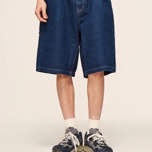 Vintage Washed Denim Jorts for Y2K Aesthetic Outfits and Grunge Style Looks