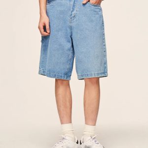 Vintage Washed Denim Jorts for Y2K Aesthetic Outfits and Grunge Style Looks