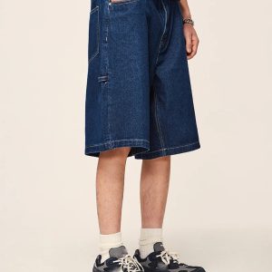 Vintage Washed Denim Jorts for Y2K Aesthetic Outfits and Grunge Style Looks