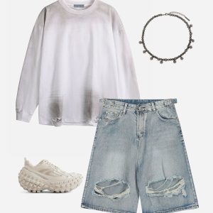 Vintage Washed Distressed Sweatshirt - Y2K Aesthetic Comfy Top for Grunge Style Lovers