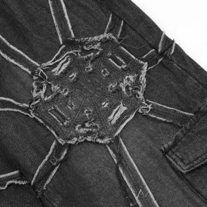 Vintage Washed Embroidery Y2K Denim Jeans for a Retro Aesthetic Look