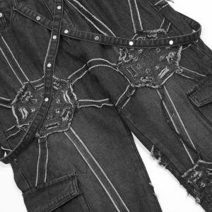 Vintage Washed Embroidery Y2K Denim Jeans for a Retro Aesthetic Look