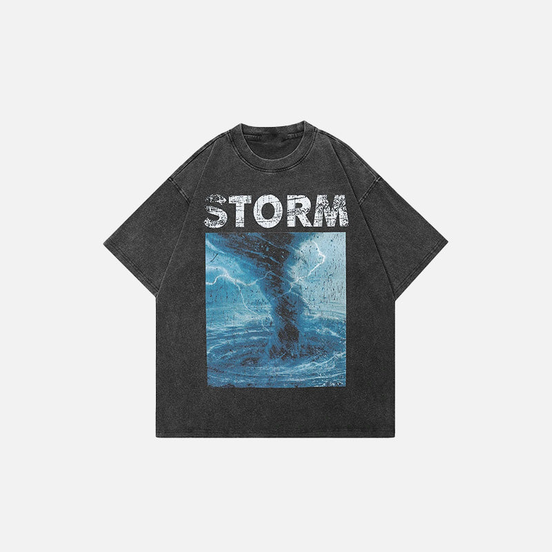 Vintage Washed Graphic Storm Tee - Y2K Aesthetic Top for Trendy Outfits