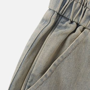 Vintage Washed Loose Jeans with Drawstring - Y2K Aesthetic Casual Style