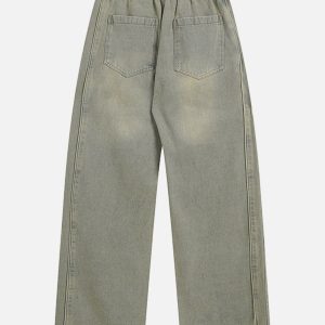 Vintage Washed Loose Jeans with Drawstring - Y2K Aesthetic Casual Style