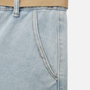 Vintage Washed Y2K Belted Jorts for Trendy Coquette and Grunge Aesthetic Outfits