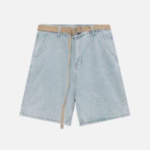 Vintage Washed Y2K Belted Jorts for Trendy Coquette and Grunge Aesthetic Outfits