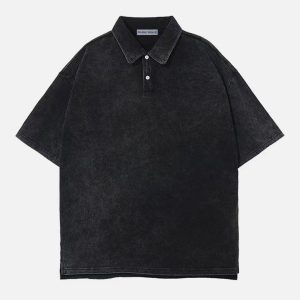 Vintage Washed Y2K Polo Tee - Retro Aesthetic Top for Trendy Outfits