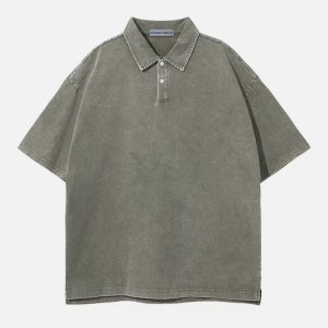 Vintage Washed Y2K Polo Tee - Retro Aesthetic Top for Trendy Outfits