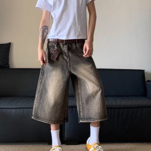 Vintage Washed Y2K Style Wrinkle Jorts for Trendy Aesthetic Outfits