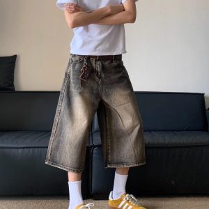 Vintage Washed Y2K Style Wrinkle Jorts for Trendy Aesthetic Outfits