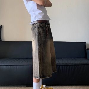 Vintage Washed Y2K Style Wrinkle Jorts for Trendy Aesthetic Outfits