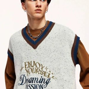 Vintage Y2K Aesthetic Enjoy Yourself Knitted Sweater Vest for Cozy Retro Style