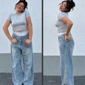 Vintage Y2K Basic Loose Jeans for Effortless Grunge Aesthetic and Comfy Style