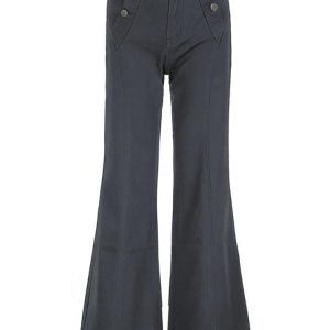 Vintage Y2K Belted Flare Pants for a Chic Coquette Aesthetic Look