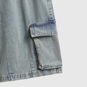 Vintage Y2K Denim Cargo Jorts for a Retro Aesthetic Look and Comfy Style