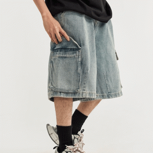 Vintage Y2K Denim Cargo Jorts for a Retro Aesthetic Look and Comfy Style