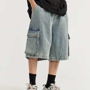 Vintage Y2K Denim Cargo Jorts for a Retro Aesthetic Look and Comfy Style