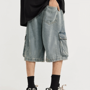 Vintage Y2K Denim Cargo Jorts for a Retro Aesthetic Look and Comfy Style