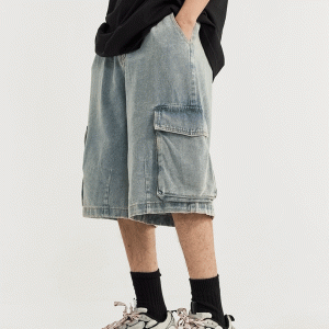 Vintage Y2K Denim Cargo Jorts for a Retro Aesthetic Look and Comfy Style