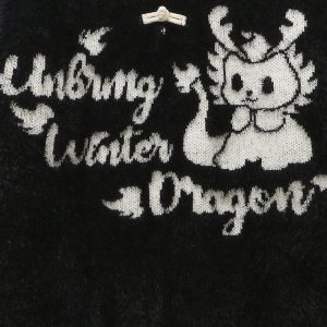 Vintage Y2K Dragon Sweater - Cozy Grunge Aesthetic Knit Top for Unique Style