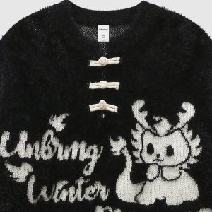 Vintage Y2K Dragon Sweater - Cozy Grunge Aesthetic Knit Top for Unique Style