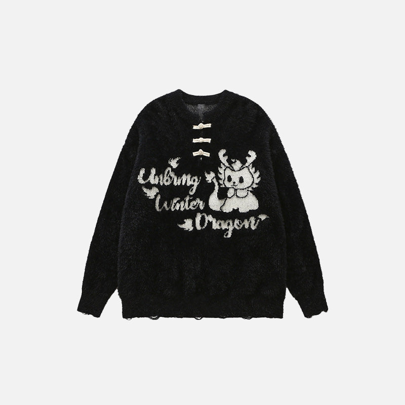 Vintage Y2K Dragon Sweater - Cozy Grunge Aesthetic Knit Top for Unique Style