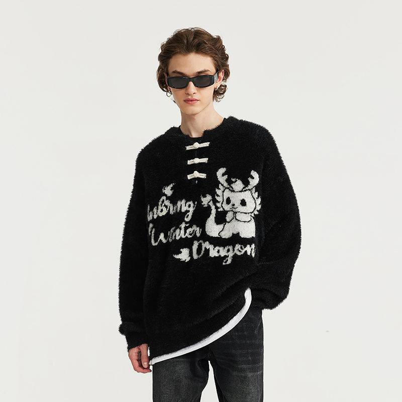 Vintage Y2K Dragon Sweater - Cozy Grunge Aesthetic Knit Top for Unique Style