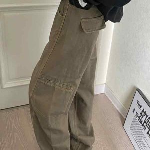 Vintage Y2K Patchwork Cargo Jeans - Retro Grunge Style Workwear for Aesthetic Outfits