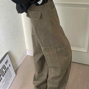 Vintage Y2K Patchwork Cargo Jeans - Retro Grunge Style Workwear for Aesthetic Outfits