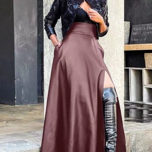 Vintage Y2K Side Split Maxi Skirt - Trendy Grunge Aesthetic for Effortless Style