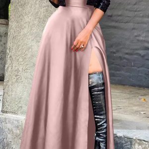 Vintage Y2K Side Split Maxi Skirt - Trendy Grunge Aesthetic for Effortless Style