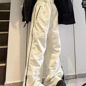 Vintage Y2K Side Zipper Parachute Wide Leg Pants for Trendy Aesthetic Outfits