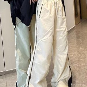 Vintage Y2K Side Zipper Parachute Wide Leg Pants for Trendy Aesthetic Outfits