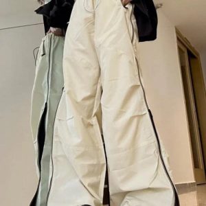 Vintage Y2K Side Zipper Parachute Wide Leg Pants for Trendy Aesthetic Outfits