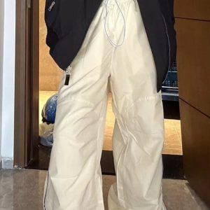 Vintage Y2K Side Zipper Parachute Wide Leg Pants for Trendy Aesthetic Outfits