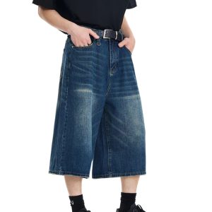 Vintage Y2K Wide-Leg Denim Jorts for a Retro Aesthetic Look