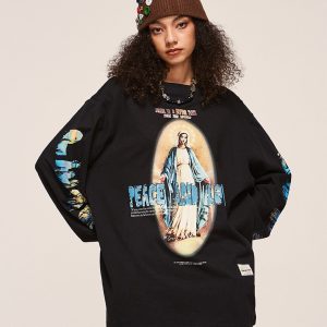 Virgin Mary Graphic Long-Sleeved Tee - Y2K Aesthetic Cute Top for Grunge and Coquette Styles