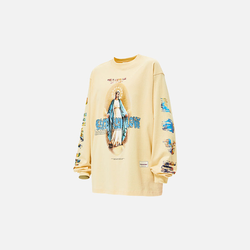 Virgin Mary Graphic Long-Sleeved Tee - Y2K Aesthetic Cute Top for Grunge and Coquette Styles