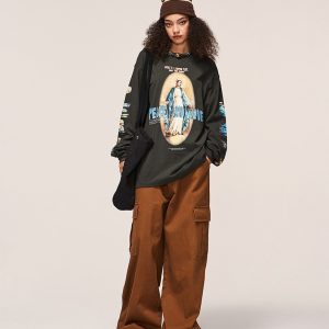 Virgin Mary Graphic Long-Sleeved Tee - Y2K Aesthetic Cute Top for Grunge and Coquette Styles