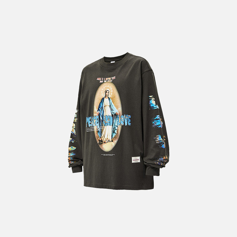 Virgin Mary Graphic Long-Sleeved Tee - Y2K Aesthetic Cute Top for Grunge and Coquette Styles