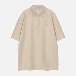 Waffle Basic Polo Tee - Y2K Aesthetic Top for Cute Outfits and Comfy Layering