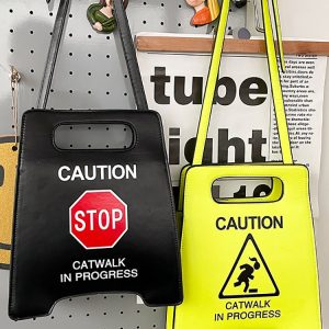 Warning Sign Design Bag: Y2K Aesthetic Tote for Grunge and Coquette Outfits