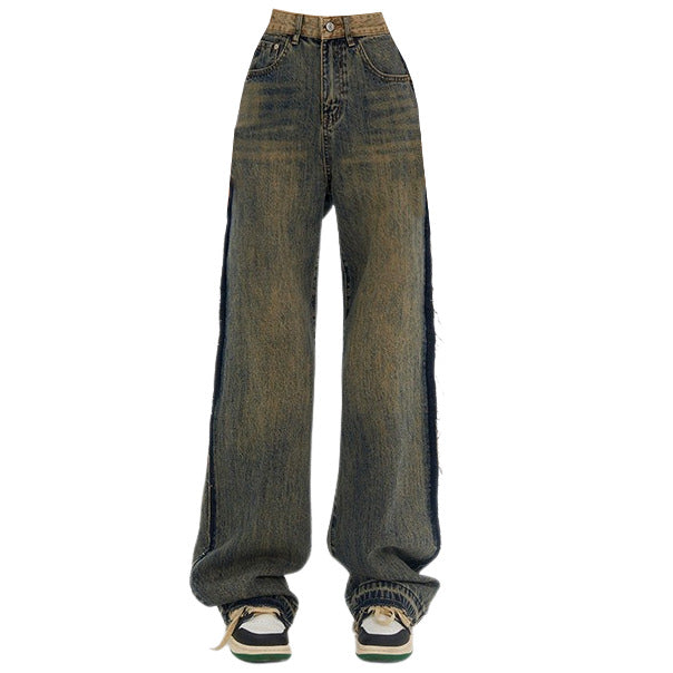 Washed Brown Cargo Jeans with Contrast Pockets for Y2K Aesthetic Outfits