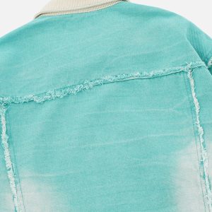 Washed Gradient Denim Jacket - Y2K Aesthetic Outerwear for Trendy Outfits